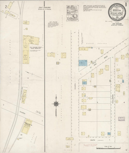 Sanborn Fire Insurance Map from Highland, San Bernardino County, California (1918), Sheet #0001 - Complete Map Set gallery image, historic Sanborn map, vintage wall art, California California