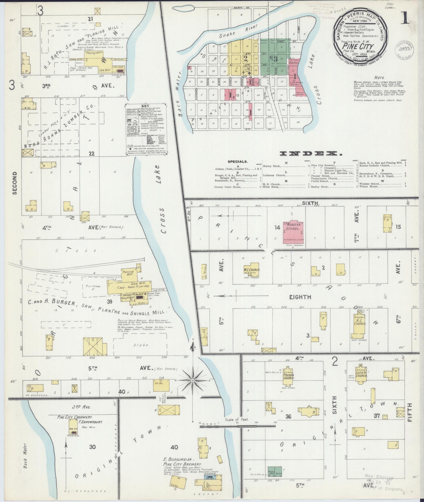 Sanborn Fire Insurance Map from Pine City, Pine County, Minnesota (1899), Sheet #0001 - Historic Sanborn Fire Insurance Map Print, vintage old map wall art, antique decor, genealogy gift, Minnesota Minnesota map