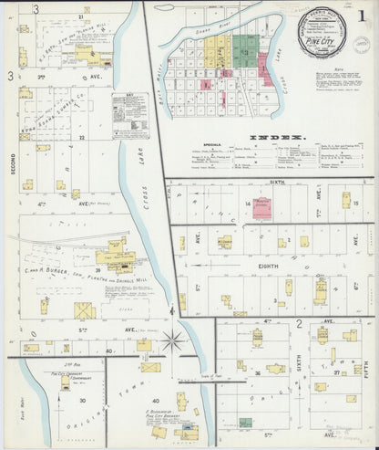Sanborn Fire Insurance Map from Pine City, Pine County, Minnesota (1899), Sheet #0001 - Historic Sanborn Fire Insurance Map Print, vintage old map wall art, antique decor, genealogy gift, Minnesota Minnesota map