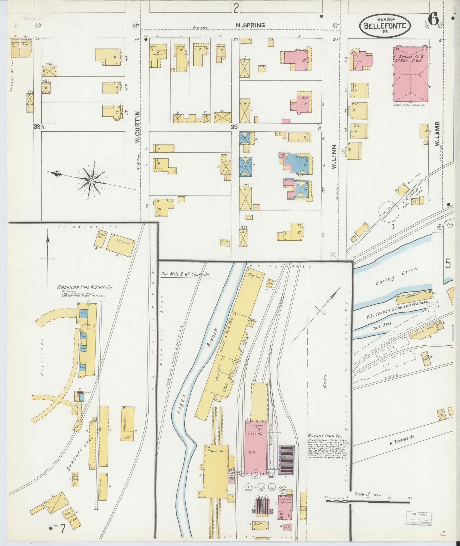 Sanborn Fire Insurance Map from Bellefonte, Centre County, Pennsylvania (1904), Sheet #0006 - Historic Sanborn Fire Insurance Map Print, vintage old map wall art, antique decor, genealogy gift, Pennsylvania Pennsylvania map