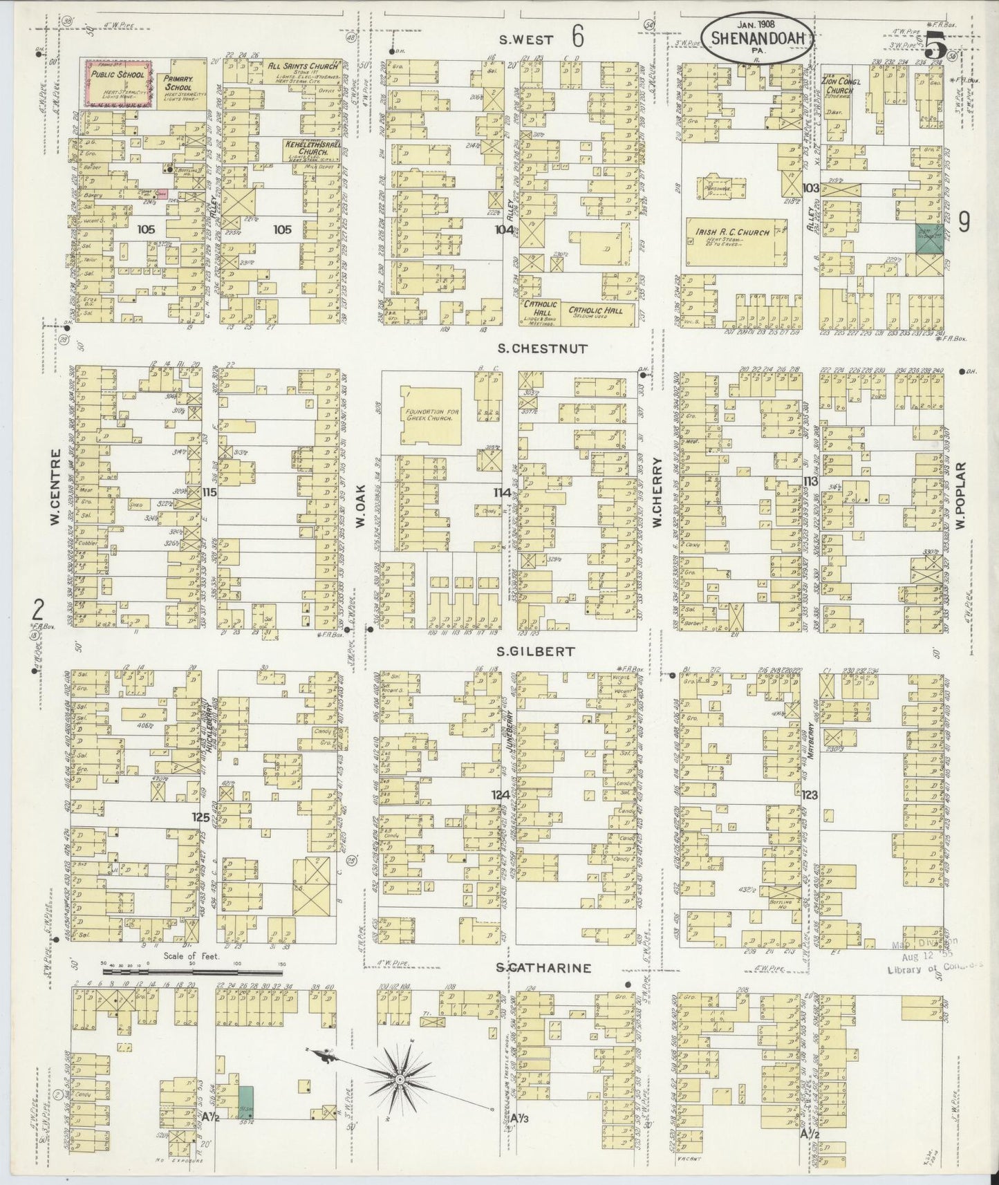 Sanborn Fire Insurance Map from Shenandoah, Schuylkill County, Pennsylvania (1908), Sheet #0005 - Complete Map Set gallery image, historic Sanborn map, vintage wall art, Pennsylvania Pennsylvania