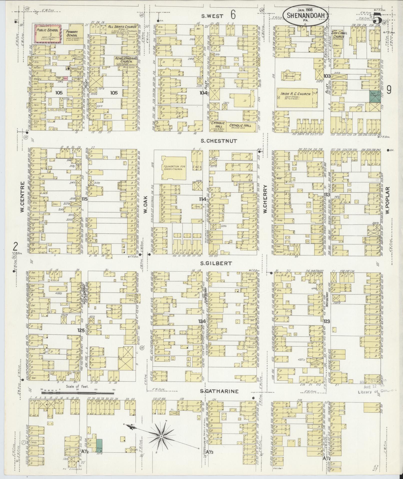 Sanborn Fire Insurance Map from Shenandoah, Schuylkill County, Pennsylvania (1908), Sheet #0005 - Complete Map Set gallery image, historic Sanborn map, vintage wall art, Pennsylvania Pennsylvania