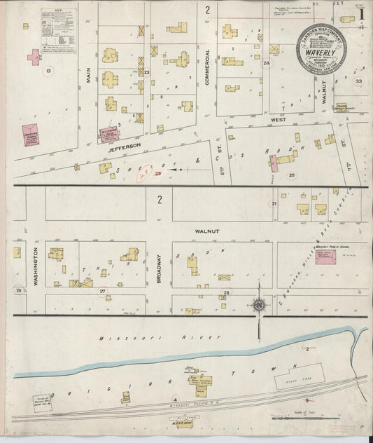 Sanborn Fire Insurance Map from Waverly, Lafayette County, Missouri (1910), Sheet #0001 - Historic Sanborn Fire Insurance Map Print, vintage old map wall art, antique decor, genealogy gift, Missouri Missouri map