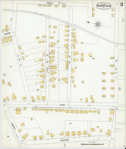Sanborn Fire Insurance Map from Winston-Salem, Forsyth County, North Carolina (1900), Sheet #0003 - Historic Sanborn Fire Insurance Map Print, vintage old map wall art, antique decor, genealogy gift, North Carolina North Carolina map