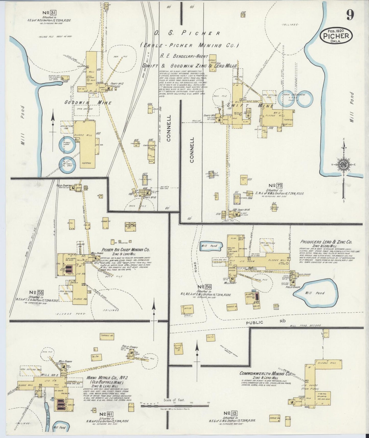 Sanborn Fire Insurance Map from Picher, Ottawa County, Oklahoma (1920), Sheet #0009 - Complete Map Set gallery image, historic Sanborn map, vintage wall art, Oklahoma Oklahoma