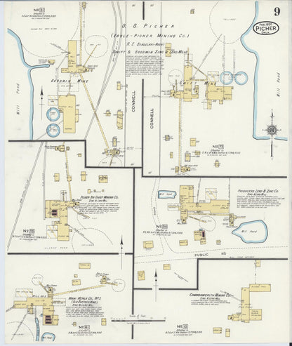 Sanborn Fire Insurance Map from Picher, Ottawa County, Oklahoma (1920), Sheet #0009 - Complete Map Set gallery image, historic Sanborn map, vintage wall art, Oklahoma Oklahoma