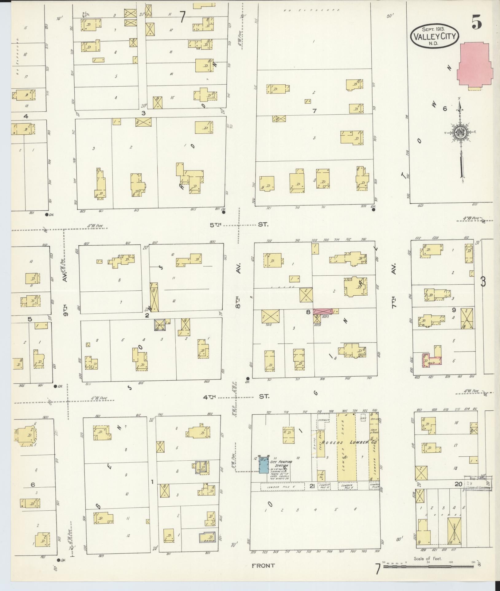 Sanborn Fire Insurance Map from Valley City, Barnes County, North Dakota (1913), Sheet #0005 - Complete Map Set gallery image, historic Sanborn map, vintage wall art, North Dakota North Dakota