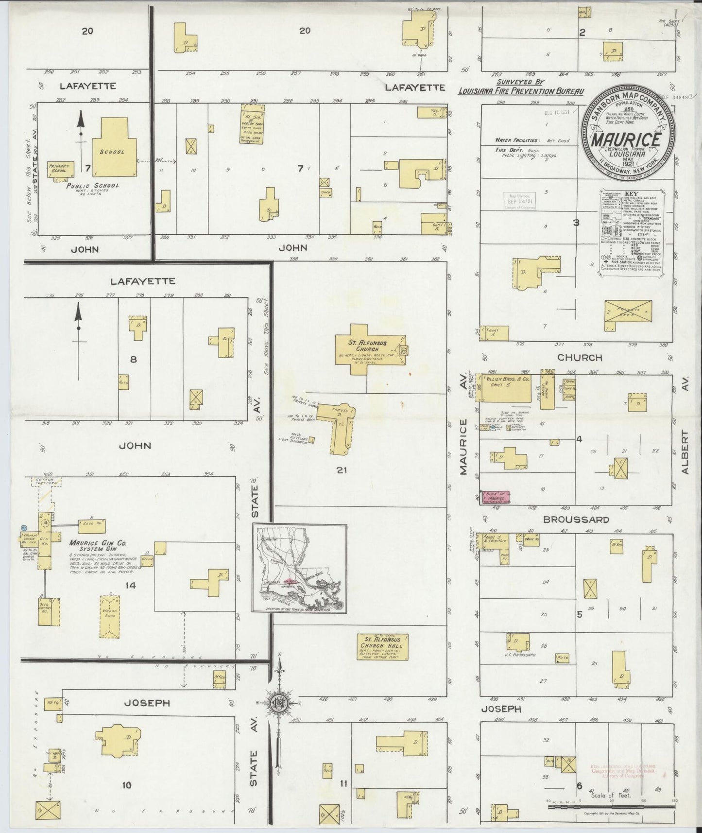 Sanborn Fire Insurance Map from Maurice, Vermilion Parish, Louisiana. (1921) – Historic Sanborn Fire Insurance Map Print