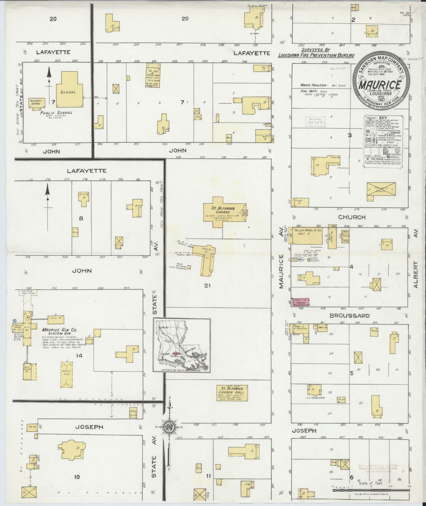 Sanborn Fire Insurance Map from Maurice, Vermilion Parish, Louisiana. (1921) – Historic Sanborn Fire Insurance Map Print