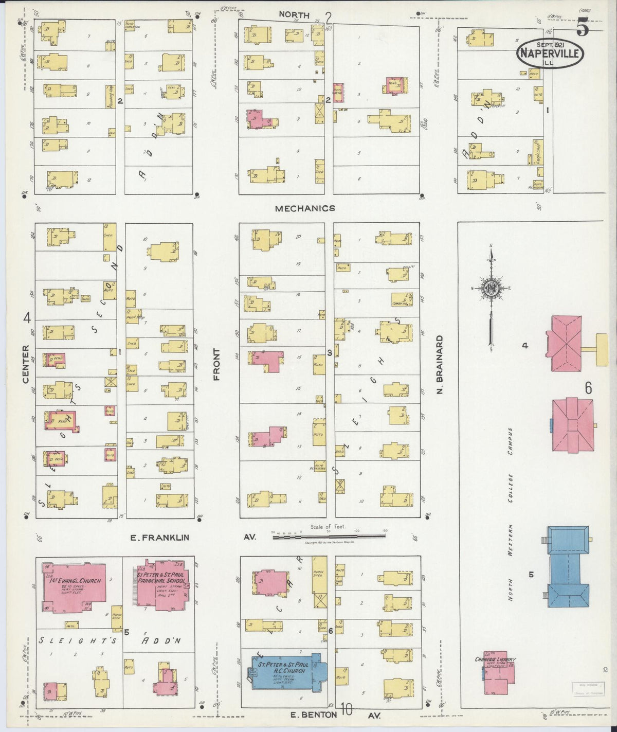 Sanborn Fire Insurance Map from Naperville, Du Page County, Illinois (1921), Sheet #0005 - Complete Map Set gallery image, historic Sanborn map, vintage wall art, Illinois Illinois