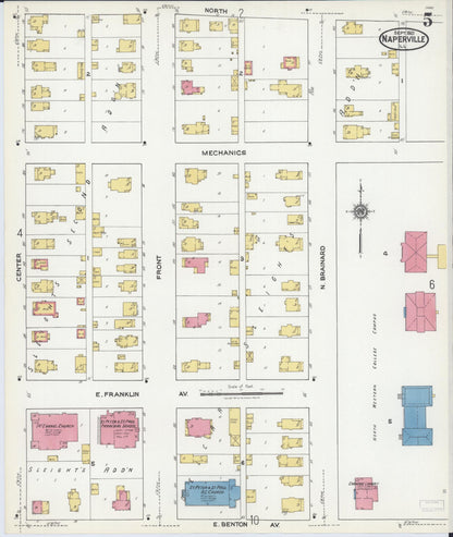 Sanborn Fire Insurance Map from Naperville, Du Page County, Illinois (1921), Sheet #0005 - Complete Map Set gallery image, historic Sanborn map, vintage wall art, Illinois Illinois