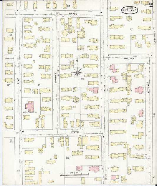 Sanborn Fire Insurance Map from Rutland, Rutland County, Vermont (1895), Sheet #0002 - Historic Sanborn Fire Insurance Map Print, vintage old map wall art, antique decor, genealogy gift, Vermont Vermont map