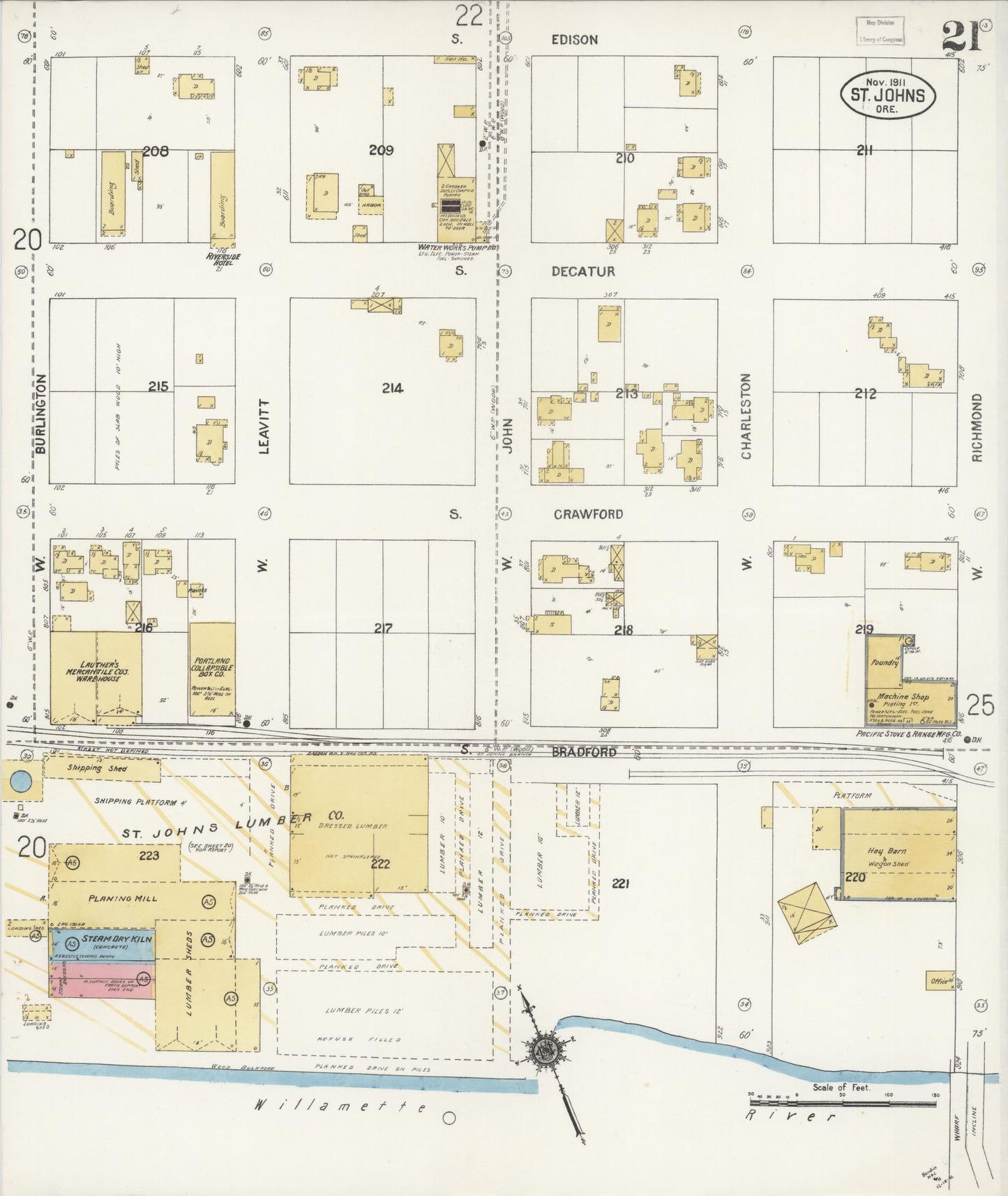 Sanborn Fire Insurance Map from Saint Johns, Multnomah County, Oregon (1911), Sheet #0021 - Complete Map Set gallery image, historic Sanborn map, vintage wall art, Oregon Oregon