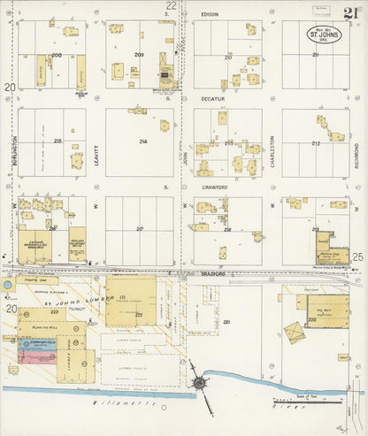 Sanborn Fire Insurance Map from Saint Johns, Multnomah County, Oregon (1911), Sheet #0021 - Complete Map Set gallery image, historic Sanborn map, vintage wall art, Oregon Oregon