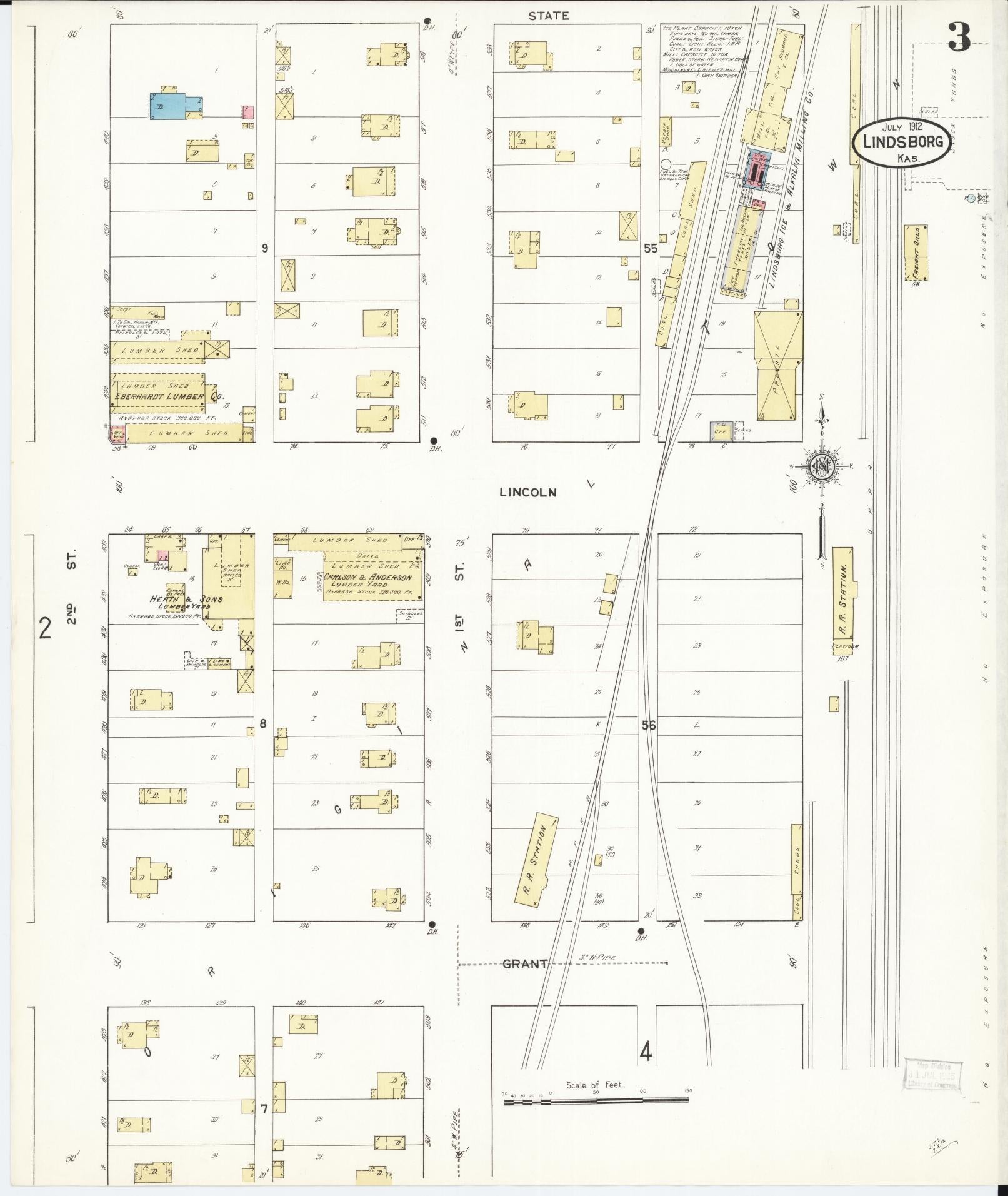 Sanborn Fire Insurance Map from Lindsborg, Mcpherson County, Kansas (1912), Sheet #0003 - Complete Map Set gallery image, historic Sanborn map, vintage wall art, Kansas Kansas