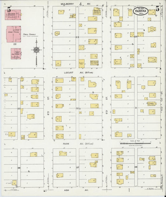 Sanborn Fire Insurance Map from Fairfax, Osage County, Oklahoma (1924), Sheet #0005 - Historic Sanborn Fire Insurance Map Print, vintage old map wall art, antique decor, genealogy gift, Oklahoma Oklahoma map