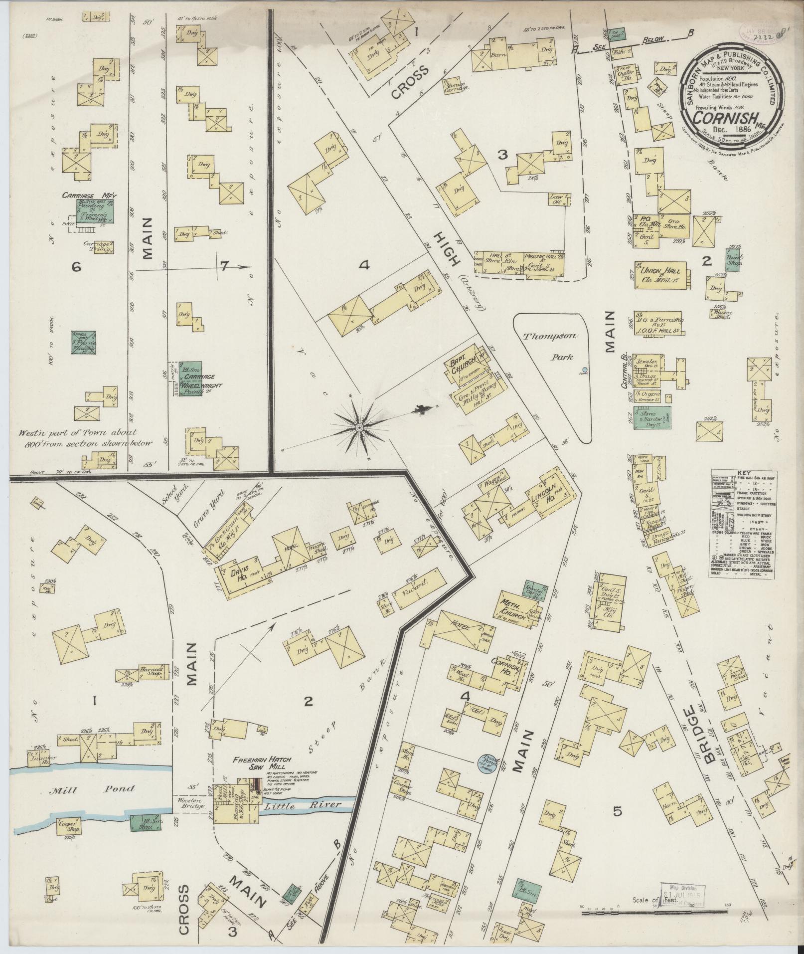 Sanborn Fire Insurance Map from Cornish, York County, Maine. (1886) – Historic Sanborn Fire Insurance Map Print