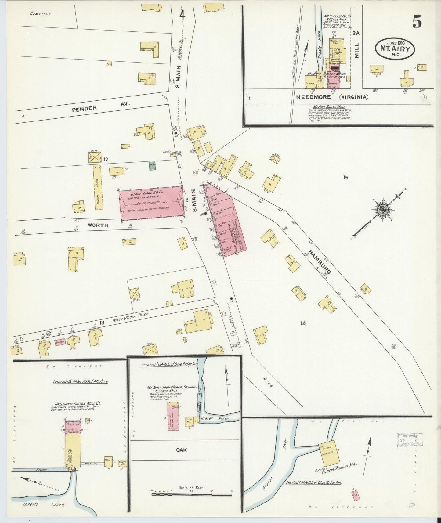 Sanborn Fire Insurance Map from Mount Airy, Surry County, North Carolina (1910), Sheet #0005 - Complete Map Set gallery image, historic Sanborn map, vintage wall art, North Carolina North Carolina