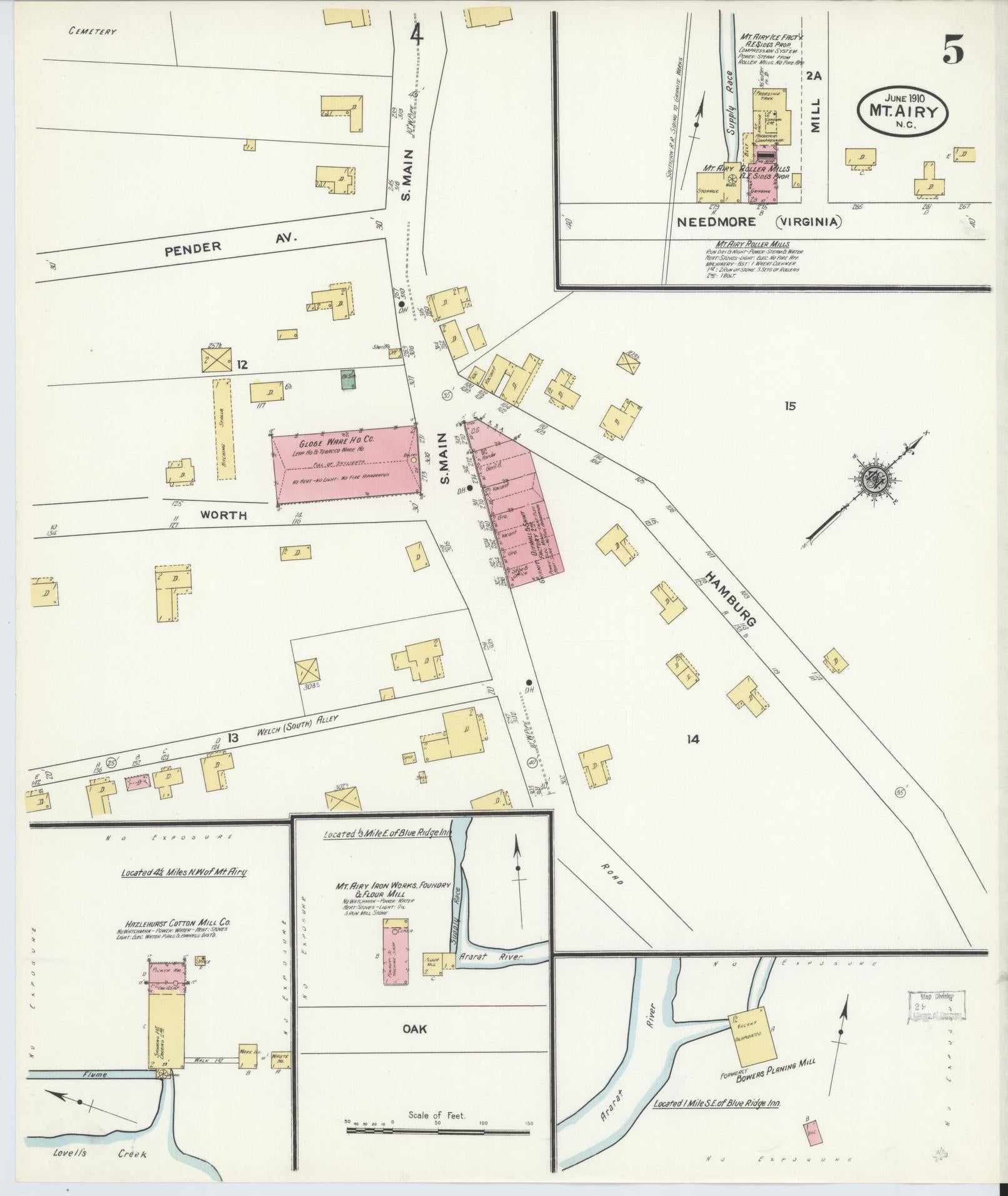 Sanborn Fire Insurance Map from Mount Airy, Surry County, North Carolina (1910), Sheet #0005 - Complete Map Set gallery image, historic Sanborn map, vintage wall art, North Carolina North Carolina