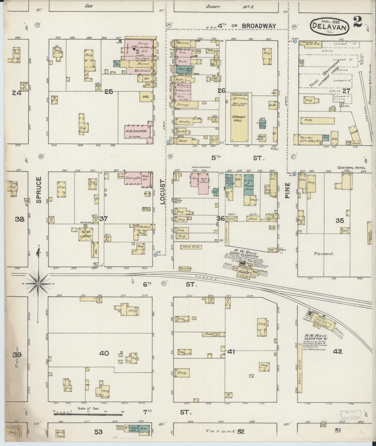 Sanborn Fire Insurance Map from Delavan, Tazewell County, Illinois (1888), Sheet #0002 - Complete Map Set gallery image, historic Sanborn map, vintage wall art, Illinois Illinois