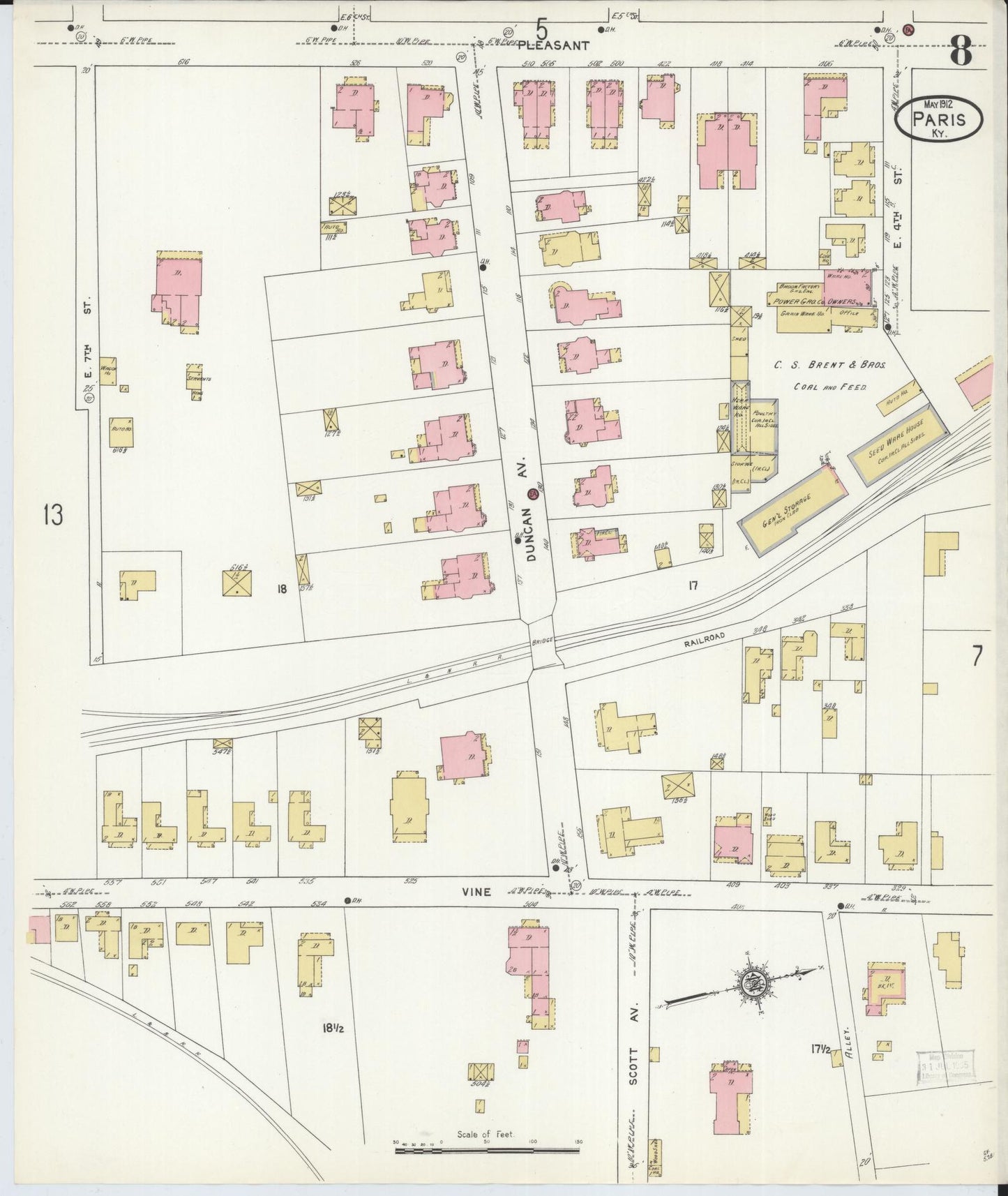 Sanborn Fire Insurance Map from Paris, Bourbon County, Kentucky (1912), Sheet #0008 - Complete Map Set gallery image, historic Sanborn map, vintage wall art, Kentucky Kentucky