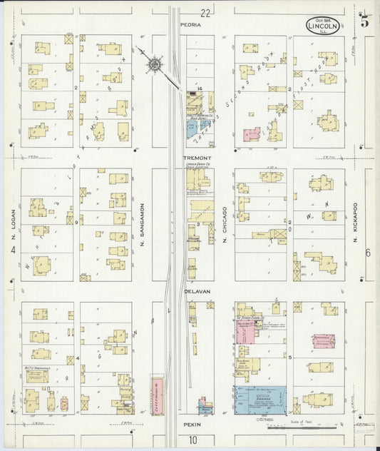 Sanborn Fire Insurance Map from Lincoln, Logan County, Illinois (1914), Sheet #0005 - Historic Sanborn Fire Insurance Map Print, vintage old map wall art, antique decor, genealogy gift, Illinois Illinois map