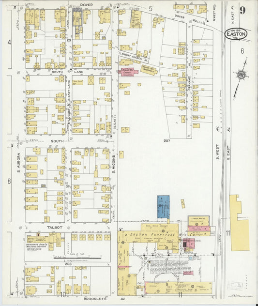 Talbot, Maryland - 1919 - Sanborn Fire Insurance Map, Sheet #0009 - Historic Sanborn Fire Insurance Map Print, Talbot Maryland 1919 0009 vintage old map wall art