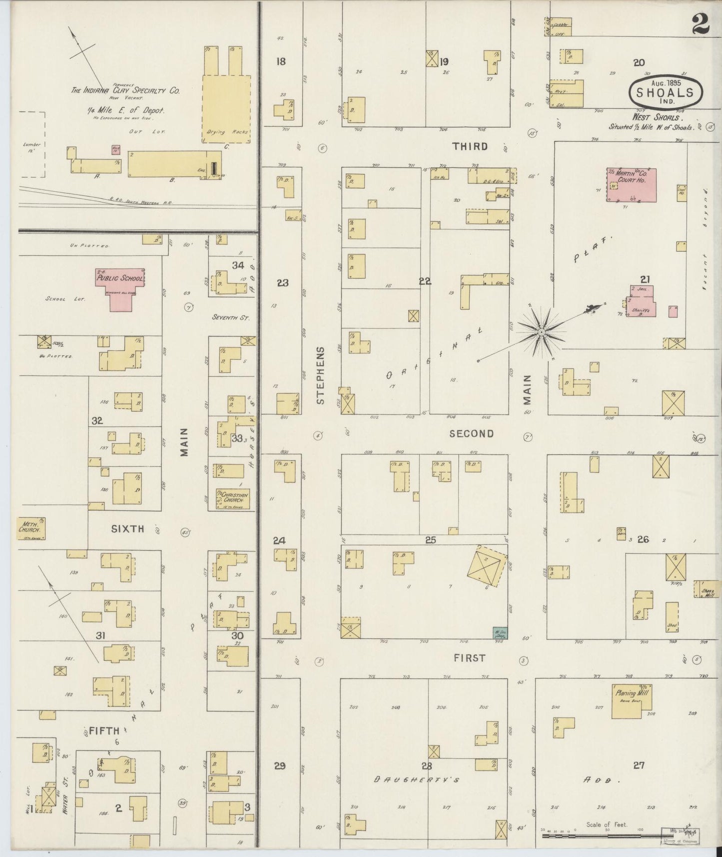 Sanborn Fire Insurance Map from Shoals, Martin County, Indiana (1895), Sheet #0002 - Complete Map Set gallery image, historic Sanborn map, vintage wall art, Indiana Indiana