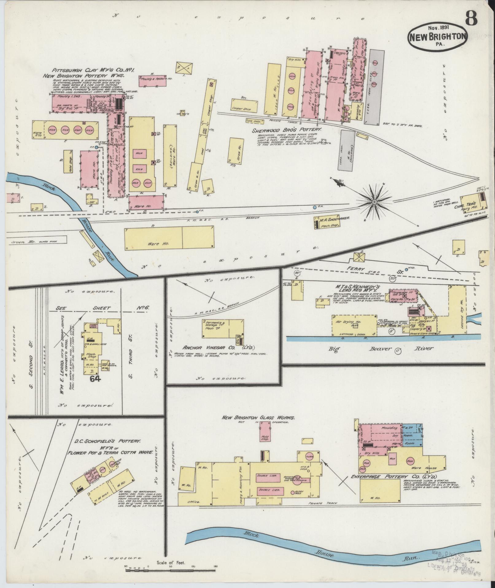 Sanborn Fire Insurance Map from New Brighton, Beaver County, Pennsylvania (1891), Sheet #0008 - Complete Map Set gallery image, historic Sanborn map, vintage wall art, Pennsylvania Pennsylvania