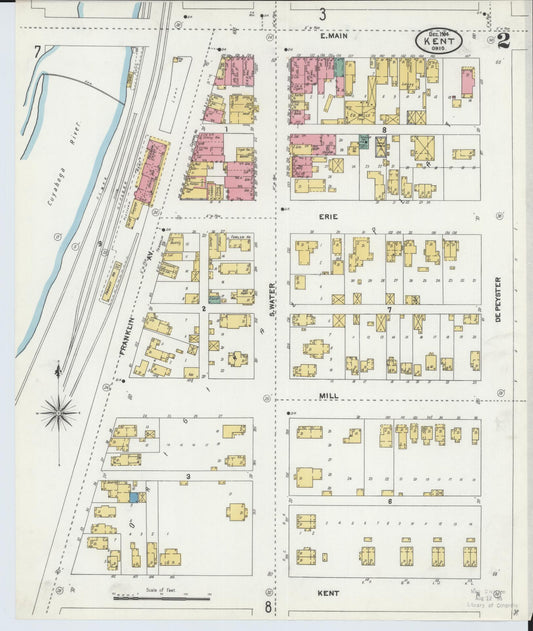 Sanborn Fire Insurance Map from Kent, Portage County, Ohio (1904), Sheet #0002 - Historic Sanborn Fire Insurance Map Print, vintage old map wall art, antique decor, genealogy gift, Ohio Ohio map