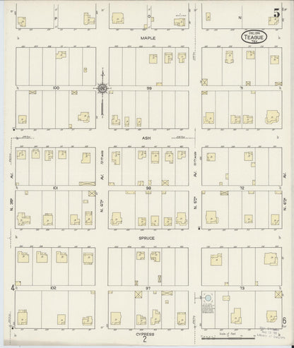 Sanborn Fire Insurance Map from Teague, Freestone County, Texas (1914), Sheet #0005 - Historic Sanborn Fire Insurance Map Print, vintage old map wall art, antique decor, genealogy gift, Texas Texas map