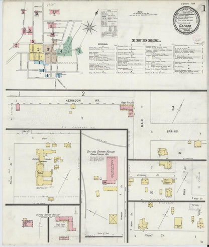 Sanborn Fire Insurance Map from Oxford, Granville County, North Carolina (1897), Sheet #0001 - Complete Map Set gallery image, historic Sanborn map, vintage wall art, North Carolina North Carolina