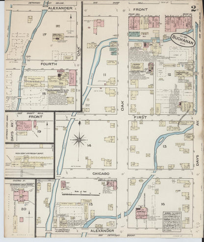 Sanborn Fire Insurance Map from Buchanan, Berrien County, Michigan (1884), Sheet #0002 - Complete Map Set gallery image, historic Sanborn map, vintage wall art, Michigan Michigan