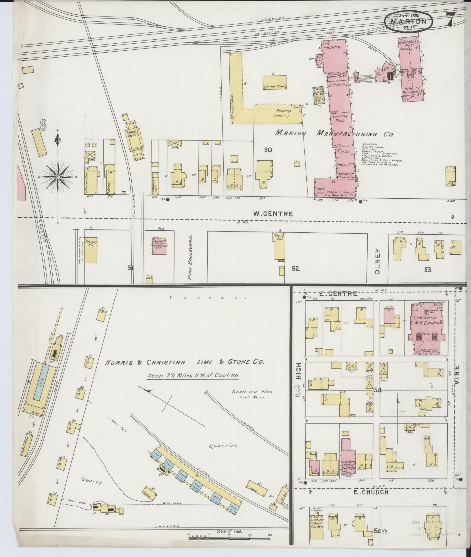 Sanborn Fire Insurance Map from Marion, Marion County, Ohio (1895), Sheet #0007 - Complete Map Set gallery image, historic Sanborn map, vintage wall art, Ohio Ohio