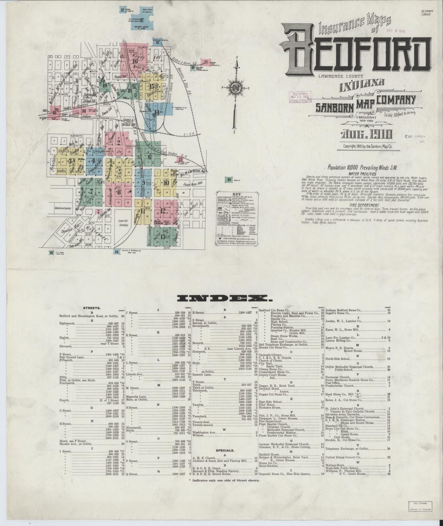 Sanborn Fire Insurance Map from Bedford, Lawrence County, Indiana (1910), Sheet #0001 - Complete Map Set gallery image, historic Sanborn map, vintage wall art, Indiana Indiana