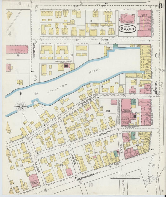 Sanborn Fire Insurance Map from Dover, Strafford County, New Hampshire (1892), Sheet #0008 - Historic Sanborn Fire Insurance Map Print, vintage old map wall art, antique decor, genealogy gift, New Hampshire New Hampshire map
