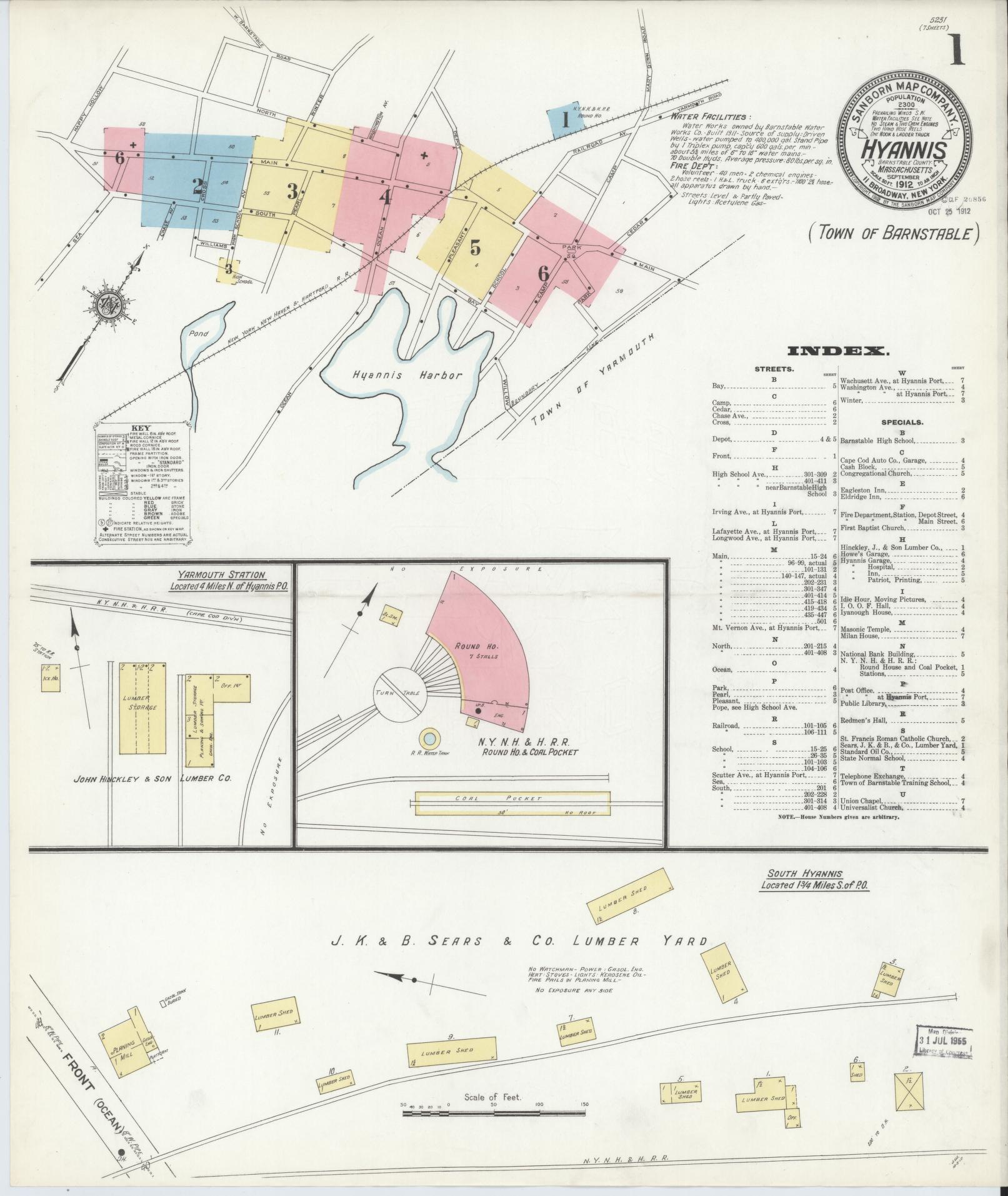 Sanborn Fire Insurance Map from Hyannis, Barnstable County, Massachusetts (1912), Sheet #0001 - Complete Map Set gallery image, historic Sanborn map, vintage wall art, Massachusetts Massachusetts