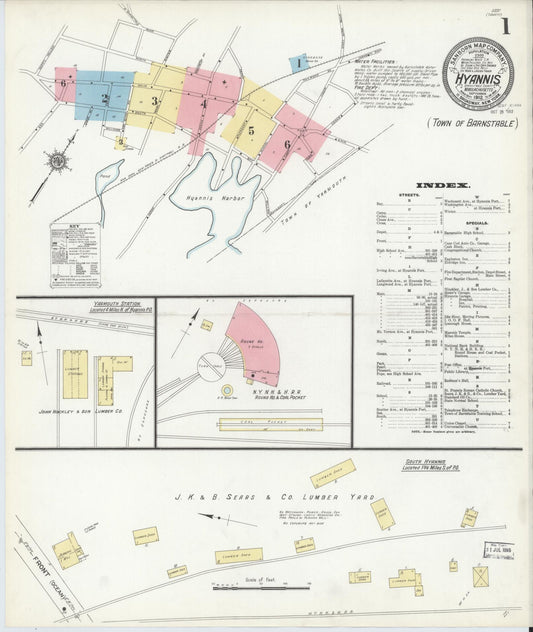 Sanborn Fire Insurance Map from Hyannis, Barnstable County, Massachusetts (1912), Sheet #0001 - Complete Map Set gallery image, historic Sanborn map, vintage wall art, Massachusetts Massachusetts
