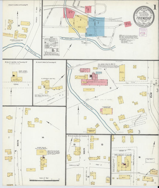 Sanborn Fire Insurance Map from Friendship, Allegany County, New York (1904), Sheet #0001 - Historic Sanborn Fire Insurance Map Print, vintage old map wall art, antique decor, genealogy gift, New York New York map
