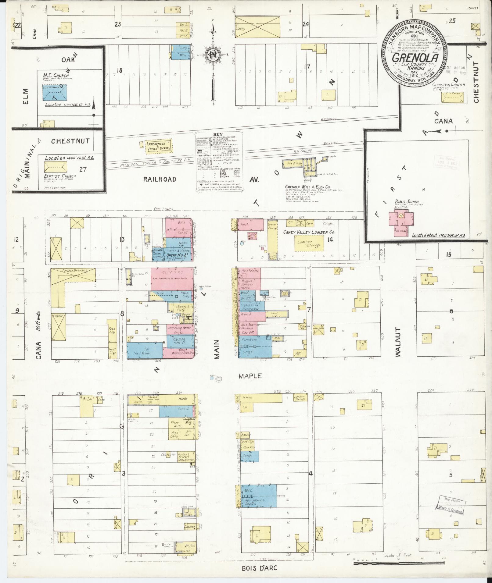 Sanborn Fire Insurance Map from Grenola, Elk County, Kansas (1912), Sheet #0001 - Historic Sanborn Fire Insurance Map Print, vintage old map wall art, antique decor, genealogy gift, Kansas Kansas map