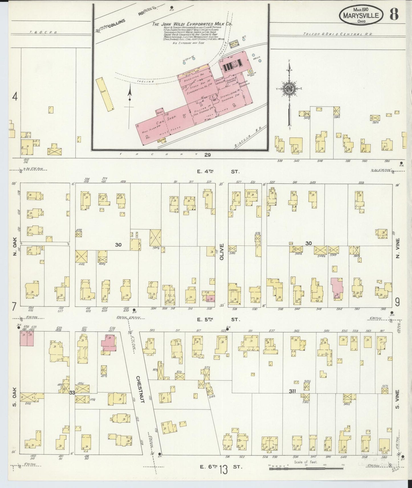 Sanborn Fire Insurance Map from Marysville, Union County, Ohio (1910), Sheet #0008 - Historic Sanborn Fire Insurance Map Print, vintage old map wall art, antique decor, genealogy gift, Ohio Ohio map