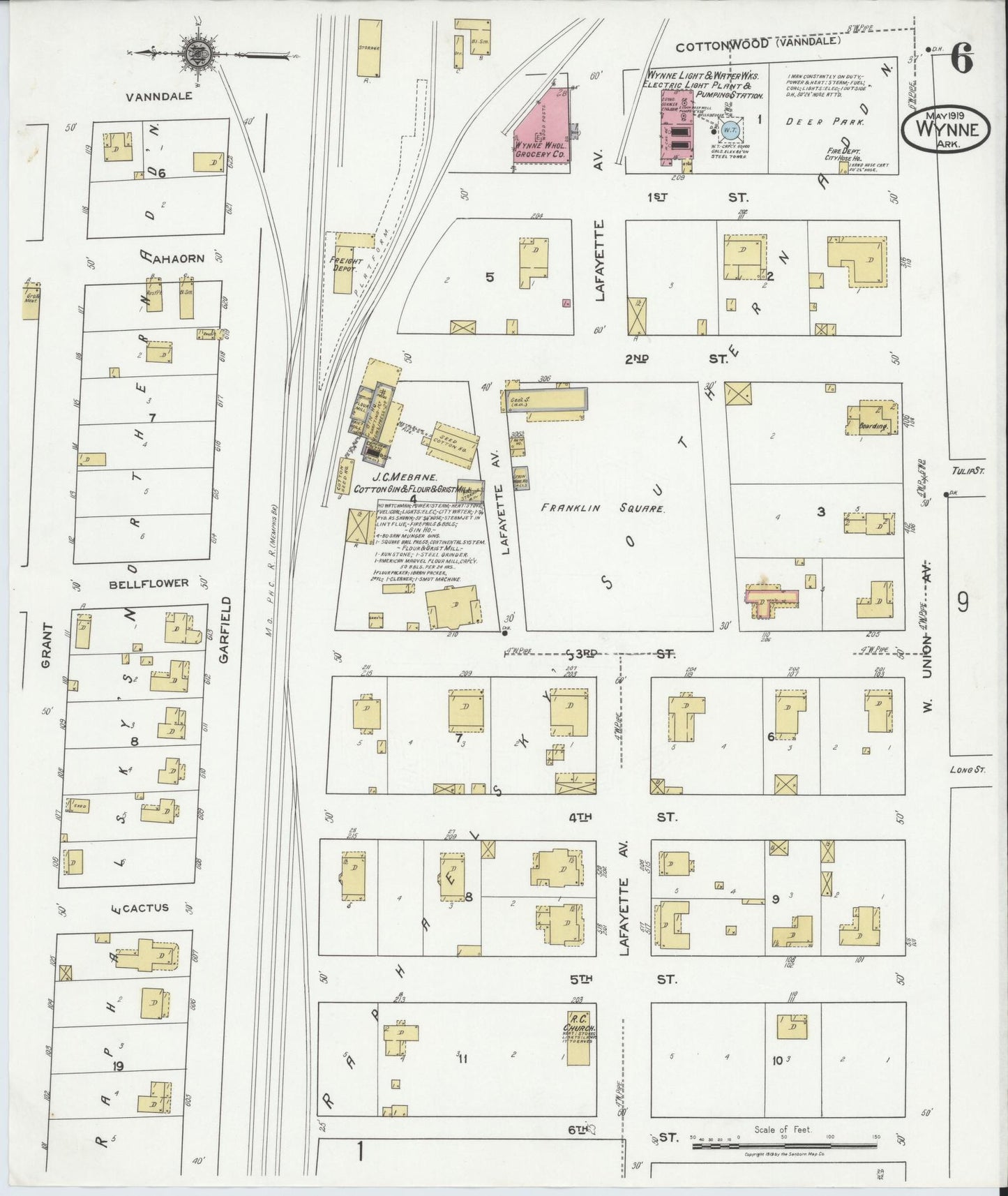Sanborn Fire Insurance Map from Wynne, Cross County, Arkansas (1919), Sheet #0006 - Complete Map Set gallery image, historic Sanborn map, vintage wall art, Arkansas Arkansas
