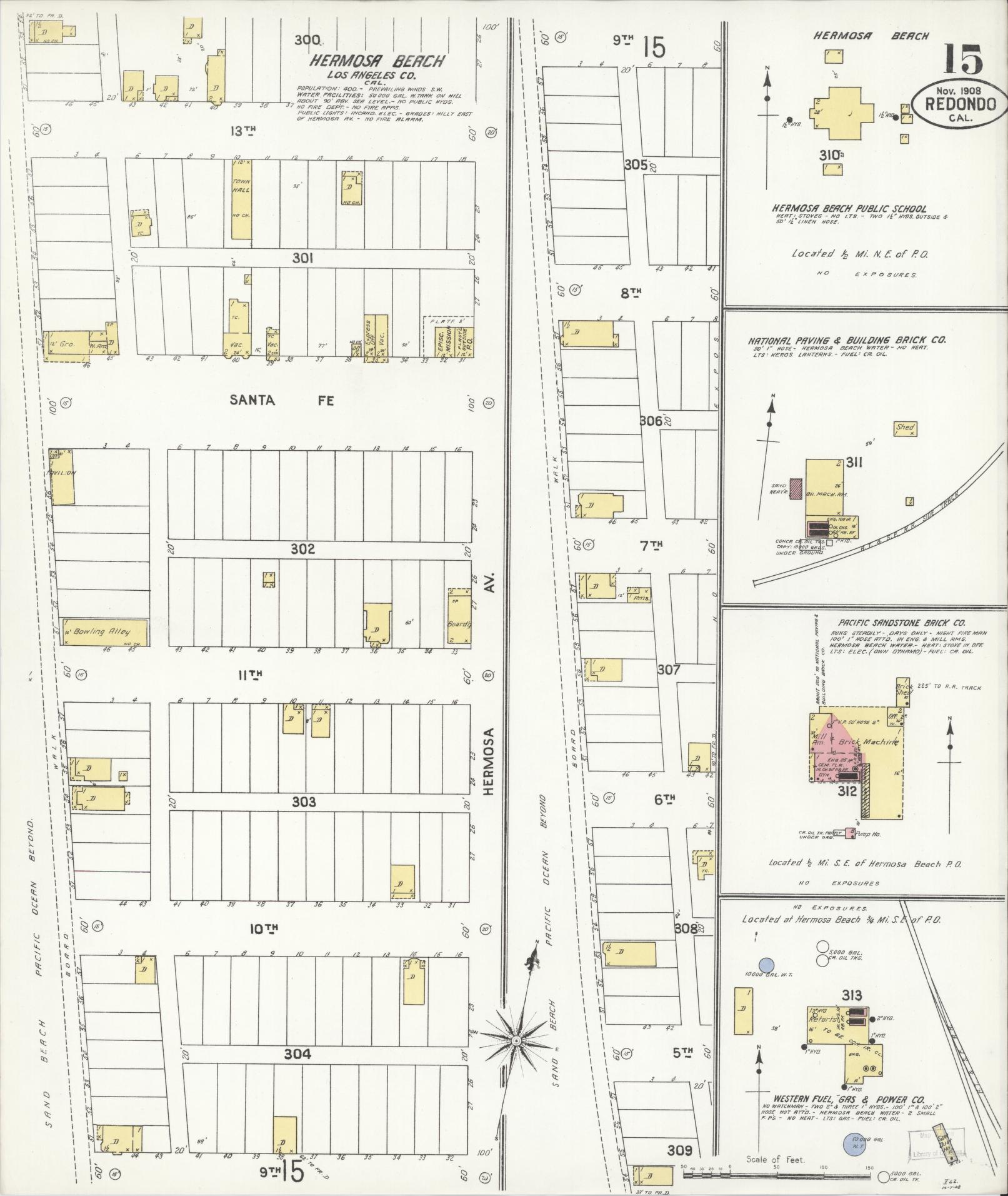 Sanborn Fire Insurance Map from Redondo Beach, Los Angeles County, California (1908), Sheet #0015 - Complete Map Set gallery image, historic Sanborn map, vintage wall art, California California
