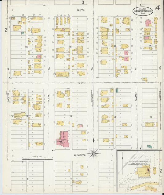 Sanborn Fire Insurance Map from Glenwood Springs, Garfield County, Colorado (1904), Sheet #0004 - Historic Sanborn Fire Insurance Map Print, vintage old map wall art, antique decor, genealogy gift, Colorado Colorado map