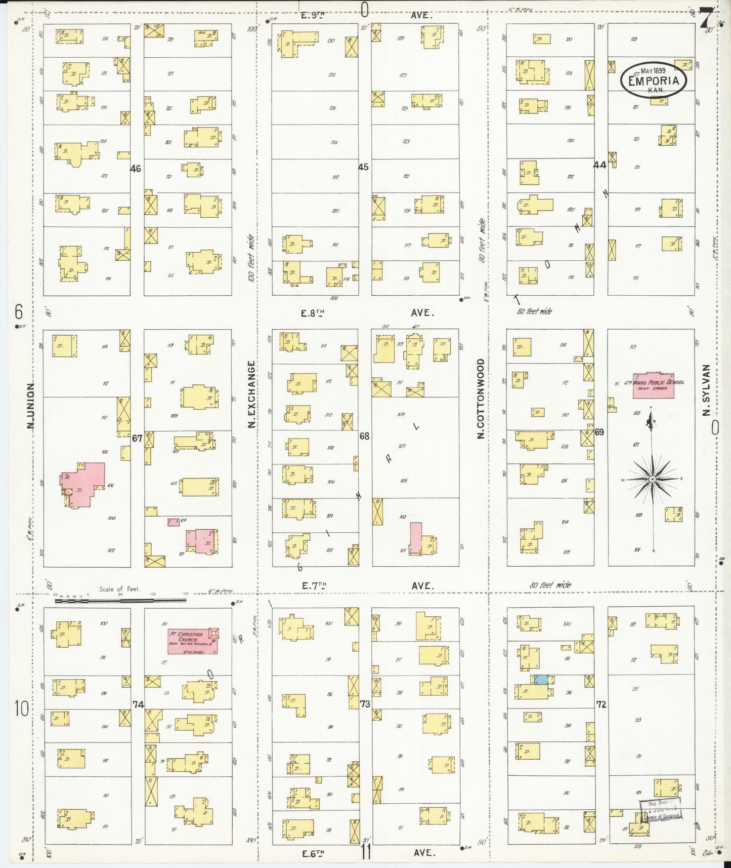Sanborn Fire Insurance Map from Emporia, Lyon County, Kansas (1899), Sheet #0007 - Complete Map Set gallery image, historic Sanborn map, vintage wall art, Kansas Kansas