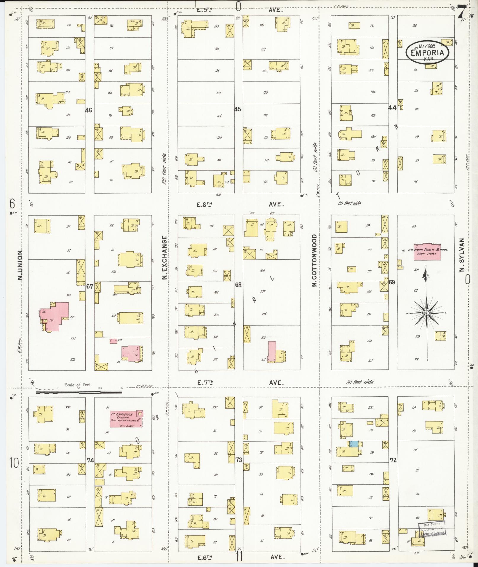 Sanborn Fire Insurance Map from Emporia, Lyon County, Kansas (1899), Sheet #0007 - Complete Map Set gallery image, historic Sanborn map, vintage wall art, Kansas Kansas