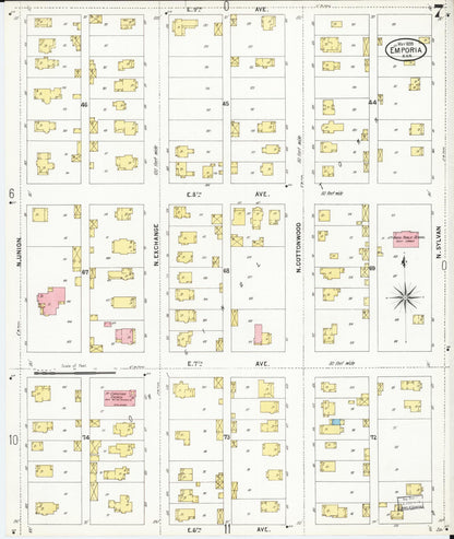 Sanborn Fire Insurance Map from Emporia, Lyon County, Kansas (1899), Sheet #0007 - Complete Map Set gallery image, historic Sanborn map, vintage wall art, Kansas Kansas
