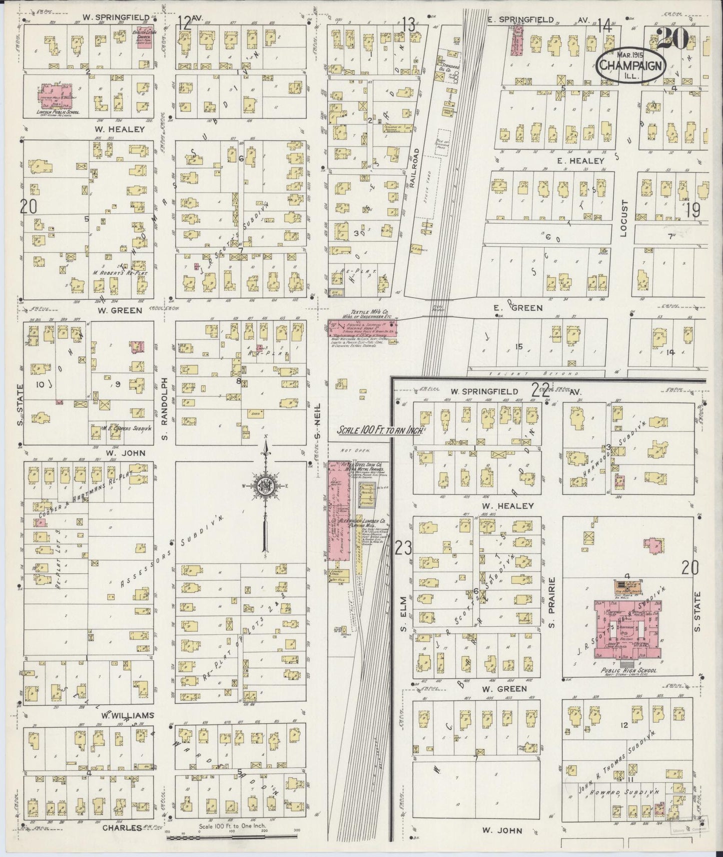 Sanborn Fire Insurance Map from Champaign, Champaign County, Illinois (1915), Sheet #0020 - Complete Map Set gallery image, historic Sanborn map, vintage wall art, Illinois Illinois
