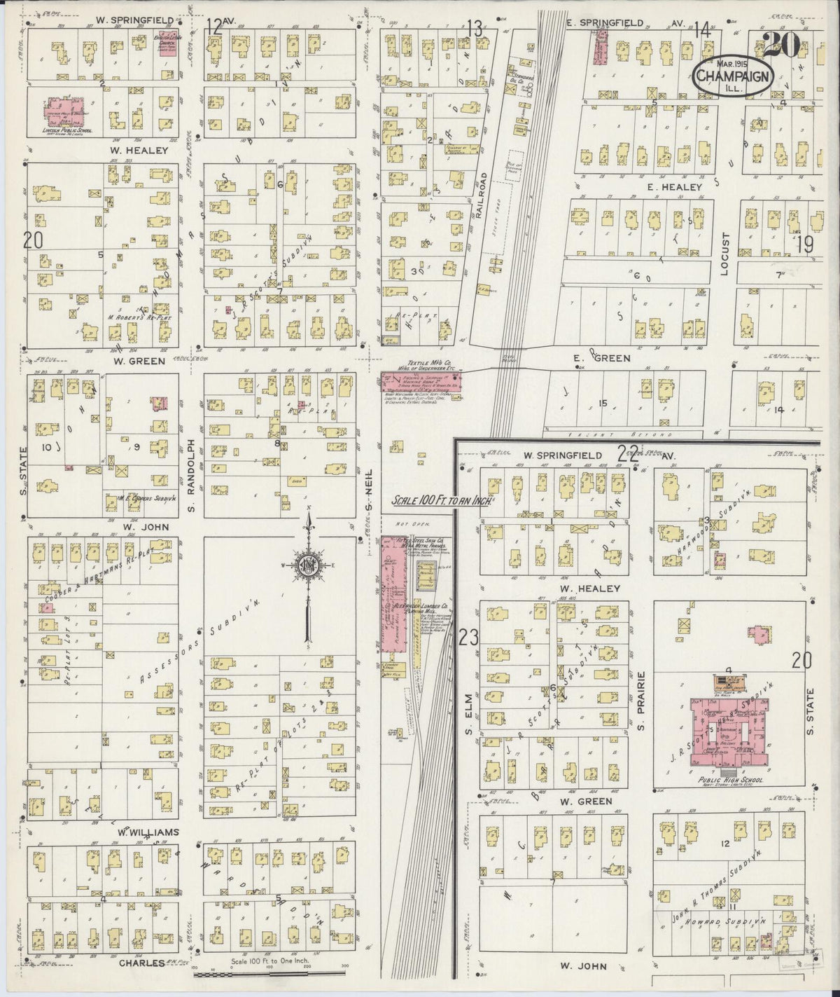 Sanborn Fire Insurance Map from Champaign, Champaign County, Illinois (1915), Sheet #0020 - Complete Map Set gallery image, historic Sanborn map, vintage wall art, Illinois Illinois