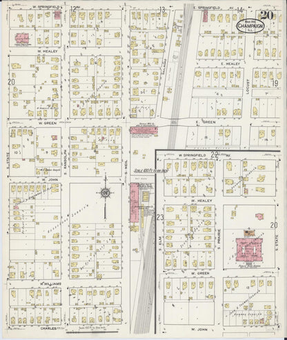 Sanborn Fire Insurance Map from Champaign, Champaign County, Illinois (1915), Sheet #0020 - Complete Map Set gallery image, historic Sanborn map, vintage wall art, Illinois Illinois